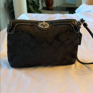 Coach Black Wristlet Bag with Signature Canvas